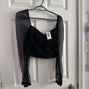 MESH RUCHED SHIRRED TOP